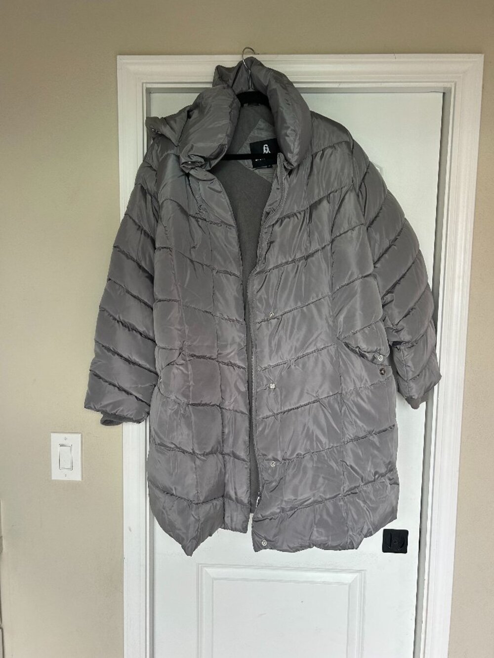 Steve Madden Gray Fleece Lined Mid Length Puffer Coat Hooded 3X